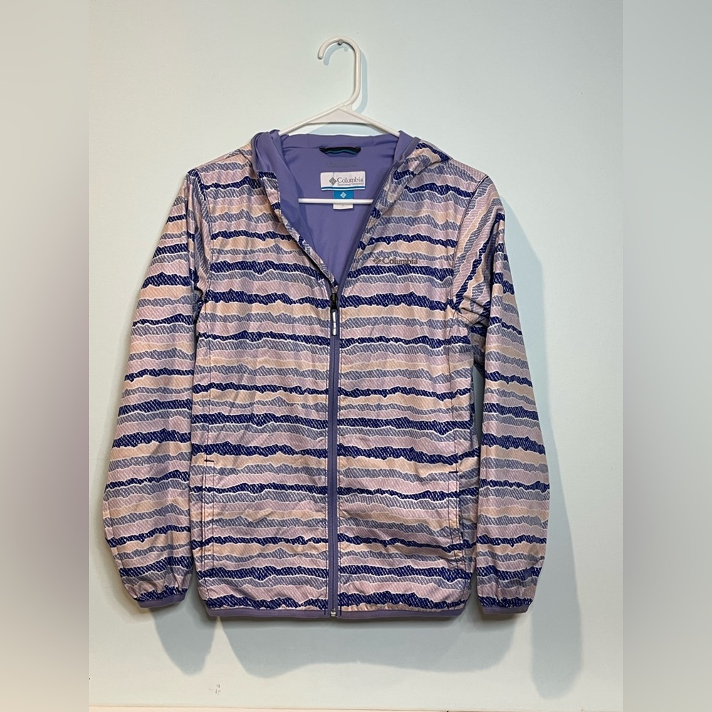 Columbia Girls Windbreaker Omni-Wick Lined Purple Pink Striped Jacket, Size L